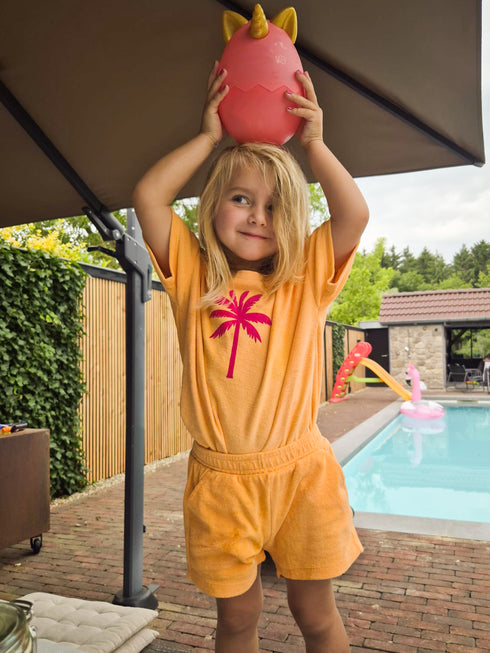 Girl Terry Set Palm Tree Neon Pink Velvet | NOTE: Delivery time 5-7 business days